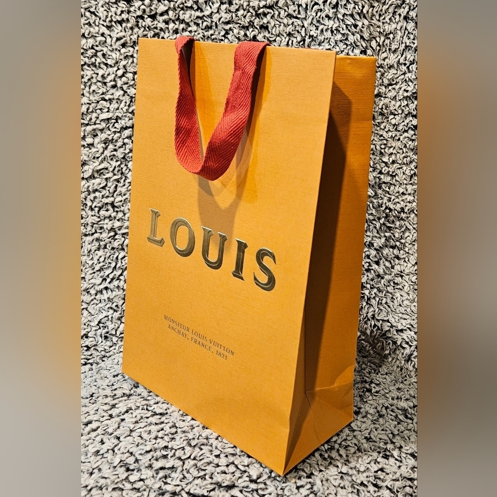 LOUIS VUITTON Medium Orange Gold Red Paper Shopping Bag Gift Box Holder Handbag